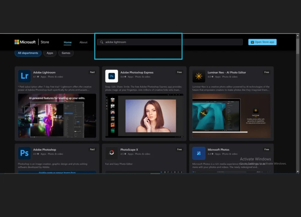 Search lightroom on microsoft store